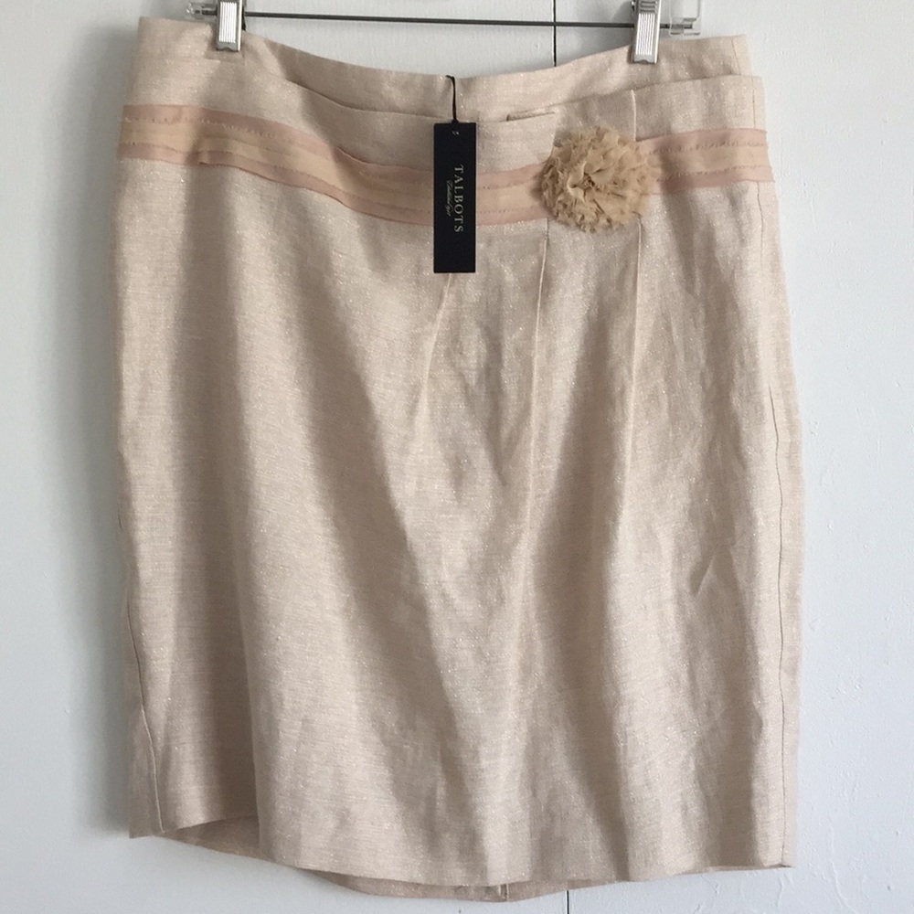 Talbots linen skirt rose gold metallic 14P NWT